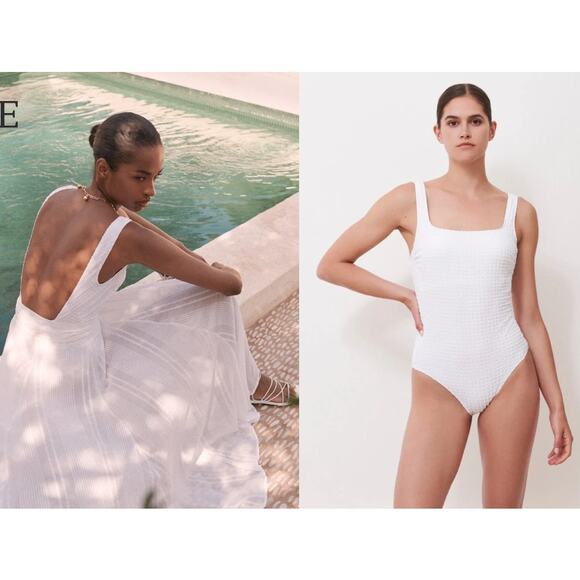 Evarae Cora Swimsuit Women’s M White Textured One Piece Square Neck Minimalist - Picture 1 of 15